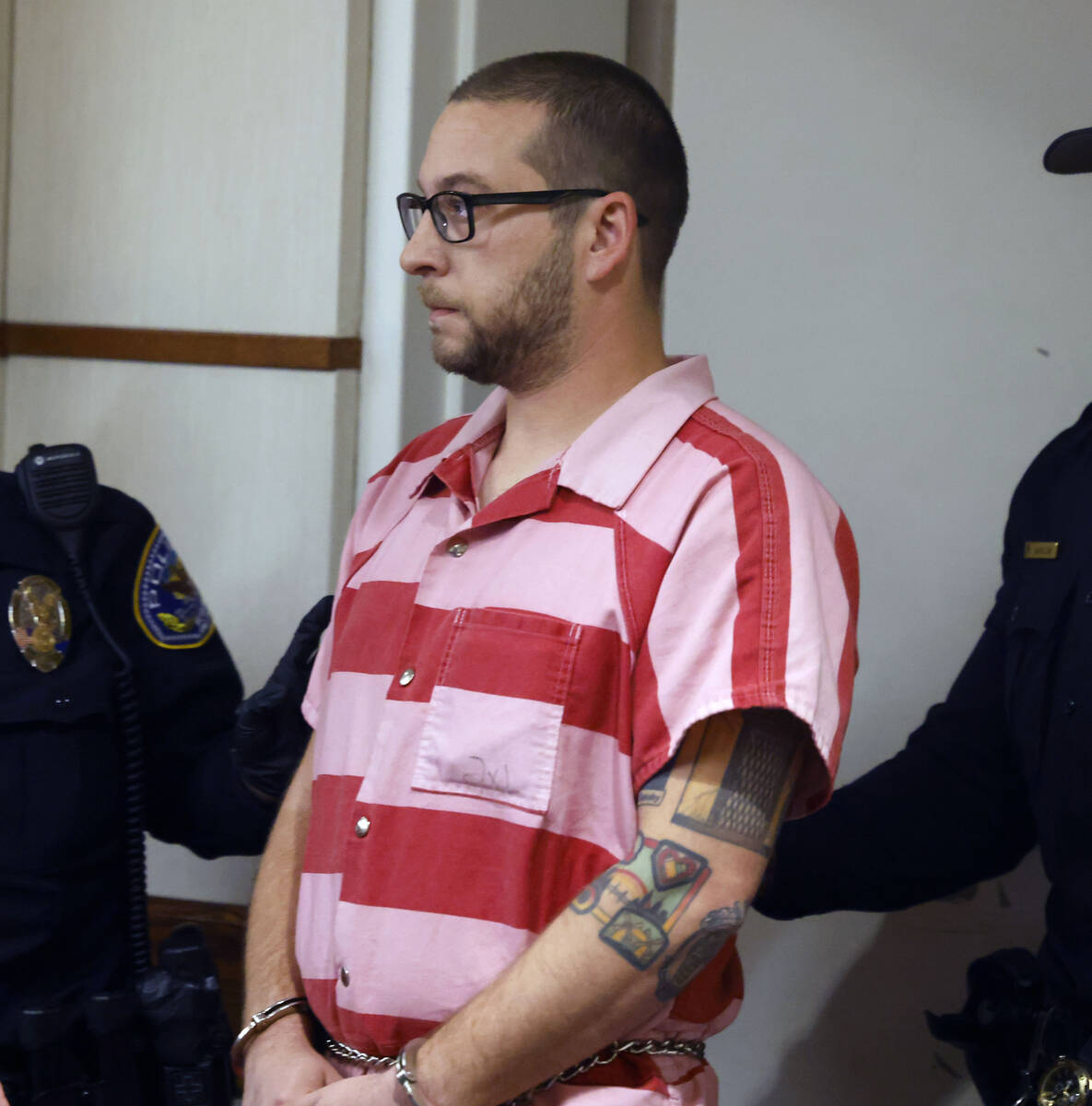 Anthony Coffield, 35, a CCSD teacher charged with sexual assault, appears in court at Henderson ...