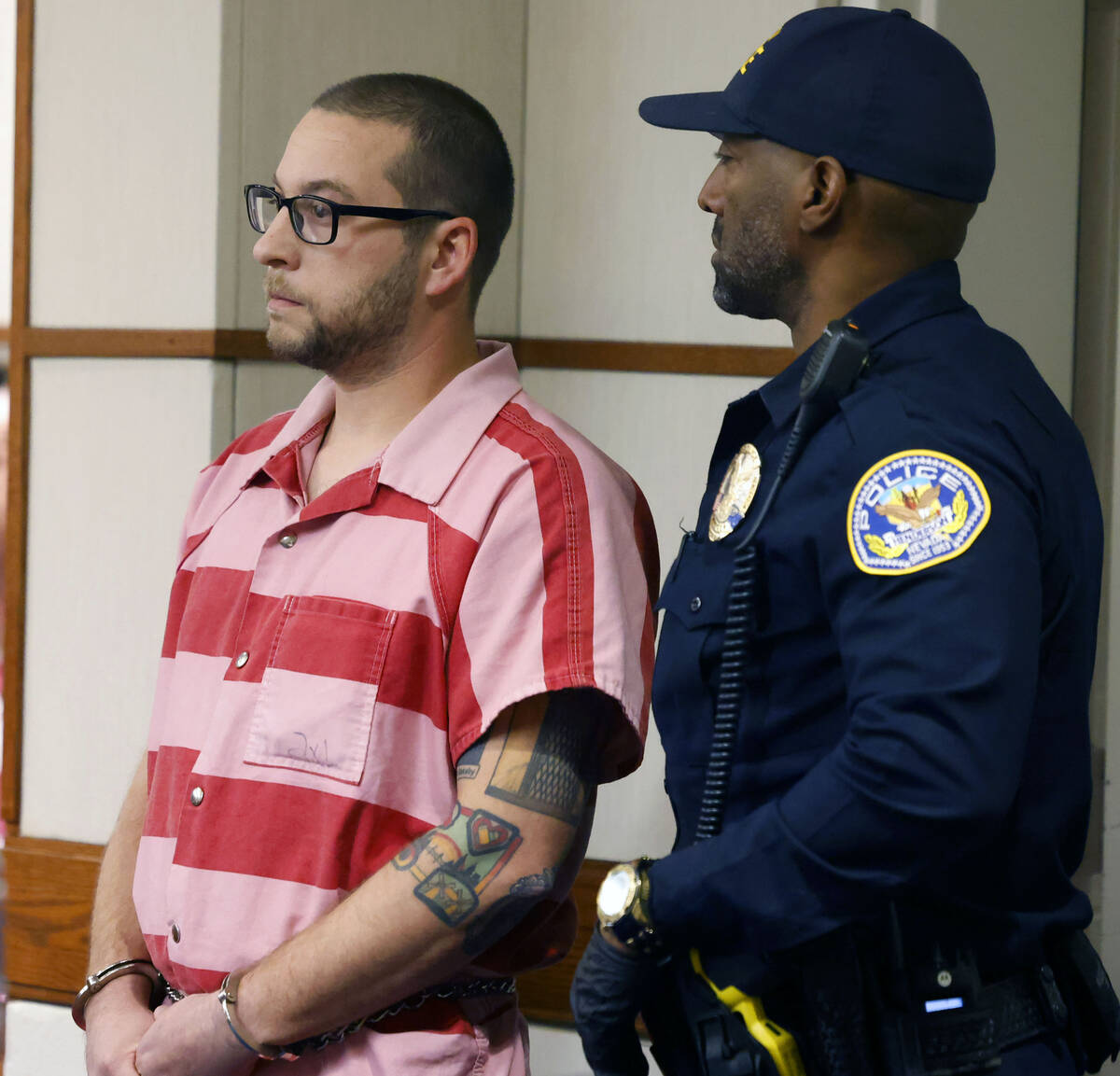 Anthony Coffield, 35, a CCSD teacher charged with sexual assault, appears in court at Henderson ...
