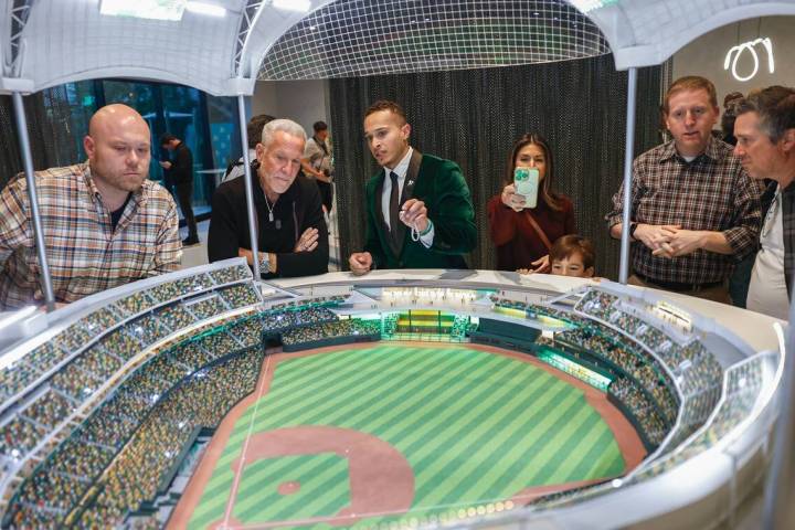 Guests are given an interactive tour of the future home of the Las Vegas Athletics at Experienc ...