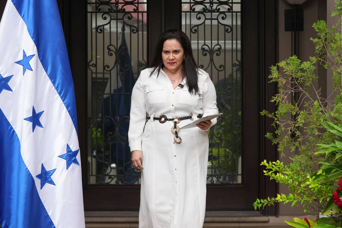 Ana Garcia, wife of former Honduras' President Juan Orlando Hernandez, arrives to speak to ...