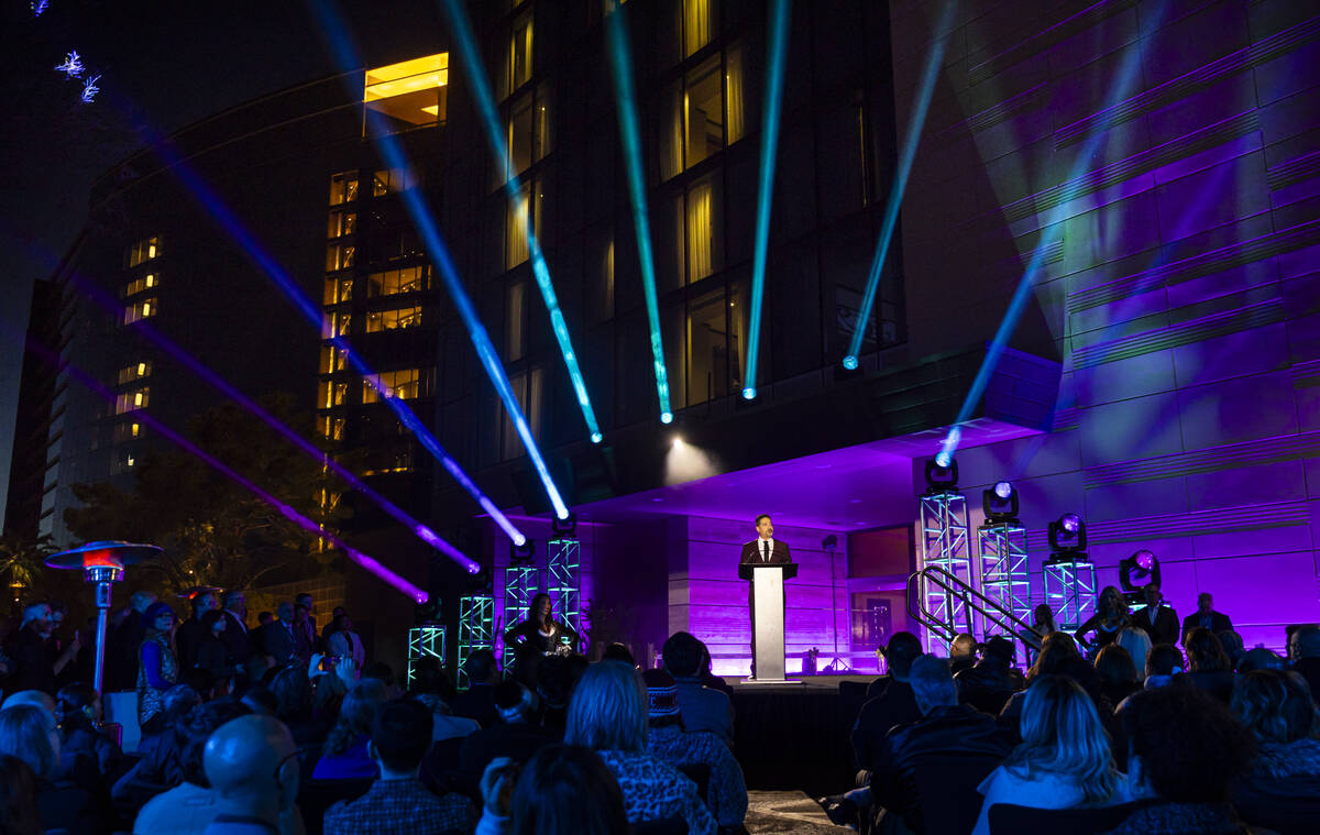 Hussain Mahrous, vice president & general manager of M Resort, speaks during the grand open ...