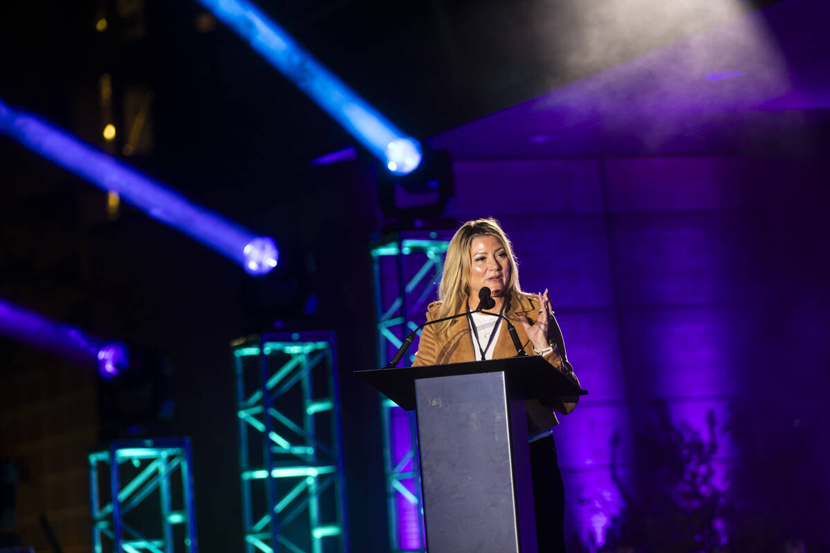 Henderson Mayor Michelle Romero speaks during the grand opening celebration for the M Resort� ...