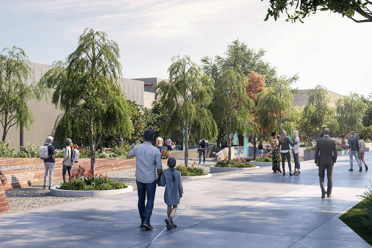 This is a rendering of the proposed "healing garden" memorial at UNLV to honor those killed and ...