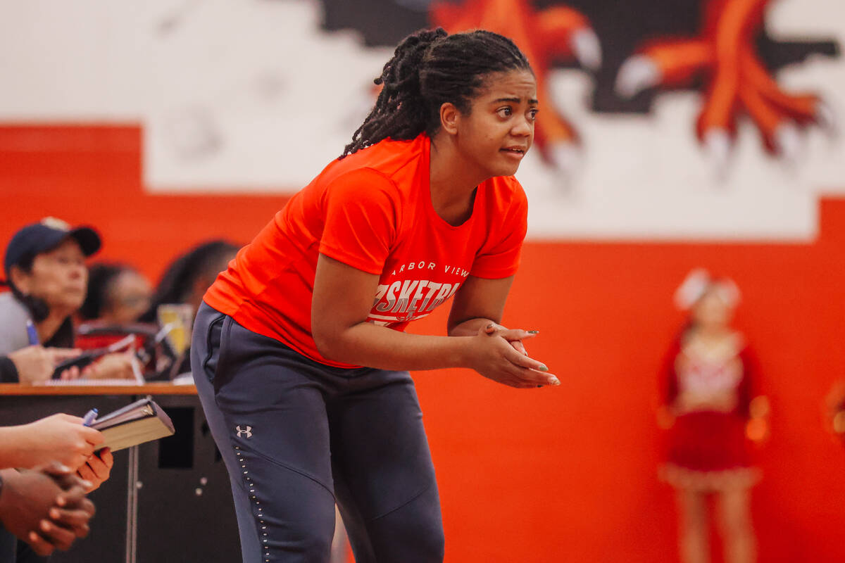 Arbor View head basketball coach Andrei Martin during a high school basketball game between Del ...