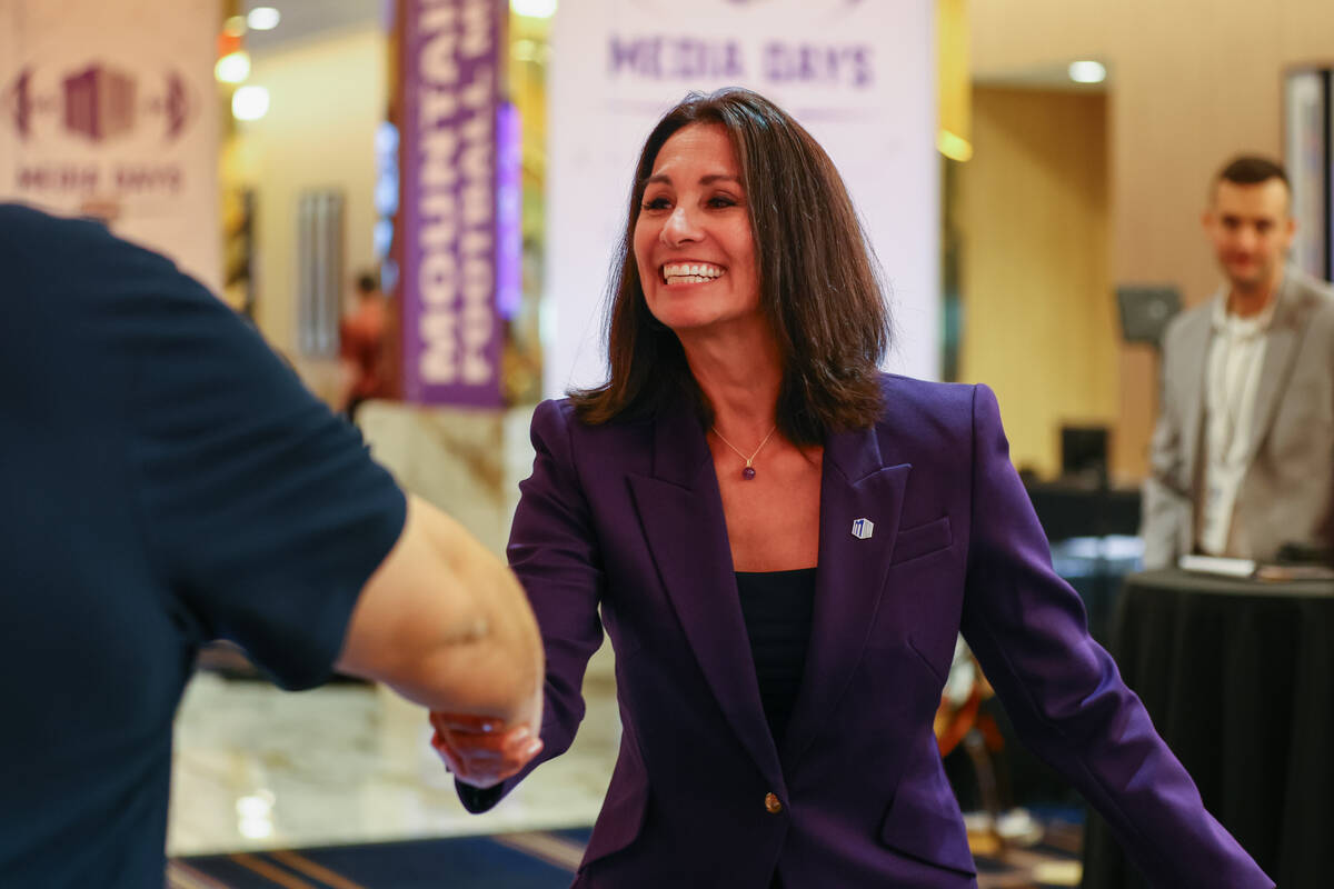 Mountain West Conference commissioner Gloria Nevarez speaks with the Review-Journal at Mountain ...