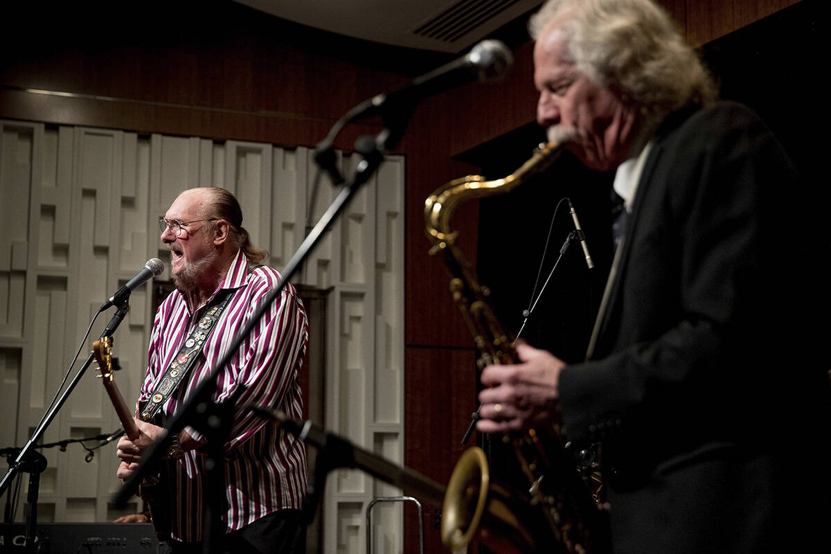 Guitarist and songwriter Steve Cropper, left, and fellow Blues Brothers Band member Saxophonist ...