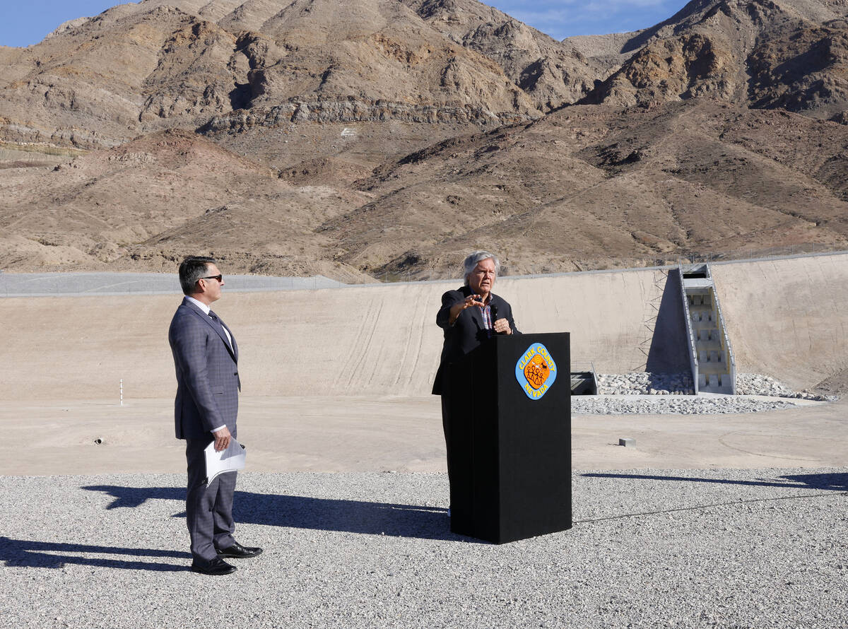 Clark County Commission Chairman Tick Segerblom, speaks during a project completion ceremony fo ...