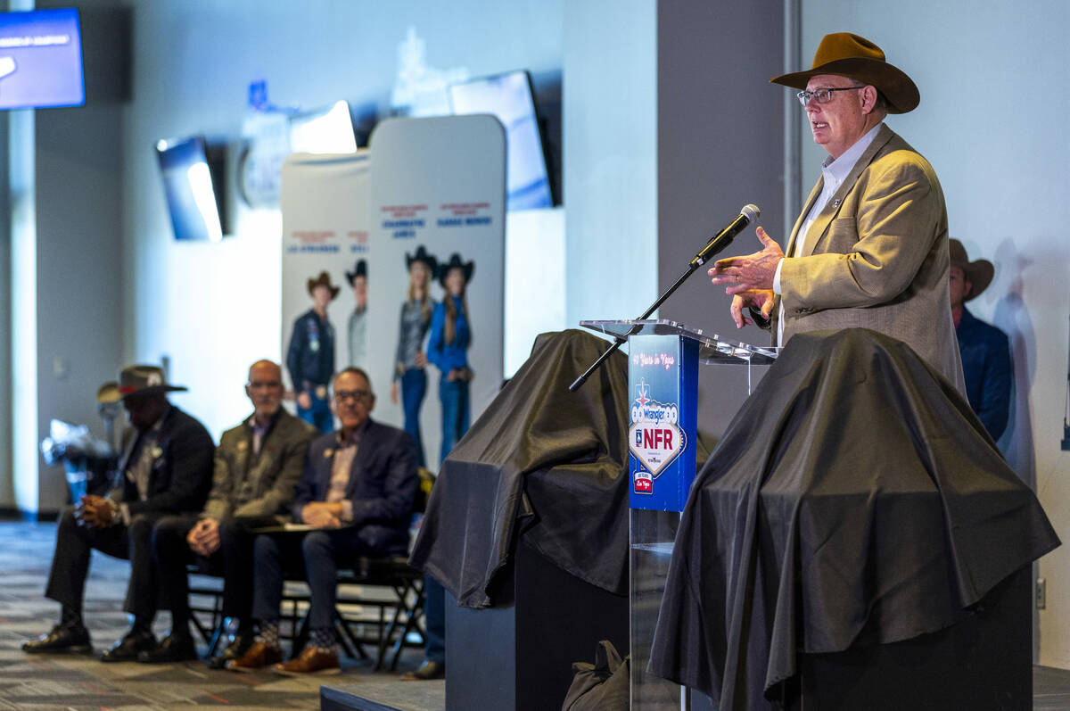 Tom Clause, CEO of the Professional Rodeo Cowboys Association, speaks during "2025: 40 Yea ...