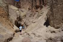 Hikers on their approach to Red Cathedral via a spur trail off Golden Canyon trail. (Natalie Burt)