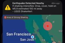 A phone in the San Francisco Bay Area received a false alarm about a magnitude 5.9 earthquake w ...