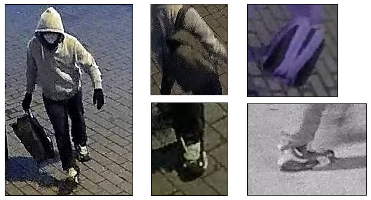 FILE - Images from an FBI poster seeking a suspect who allegedly placed pipe bombs in Washingto ...