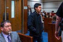 Brandon Dominguez-Chavarria’s stepfather, Valente Ayala, arrives into the courtroom to give t ...