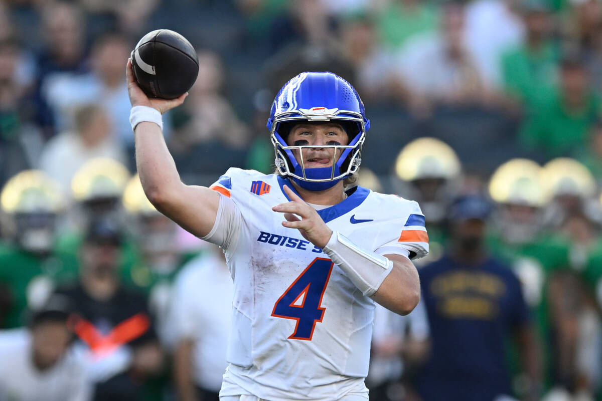 Boise State quarterback Maddux Madsen (4) throws during the fourth quarter of an NCAA college f ...