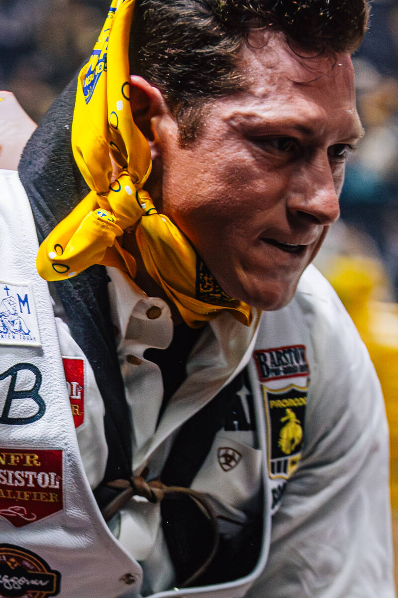 Kade Sonnier completes his ride during day three of the National Finals Rodeo at the Thomas &am ...