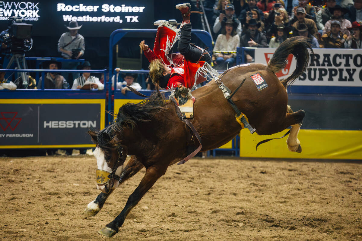 Rocker Steiner rides Hooey Rocks during day three of the National Finals Rodeo at the Thomas &a ...