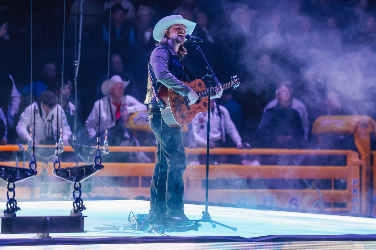 Jackson Dean performs on day four of the National Finals Rodeo at the Thomas & Mack Center ...