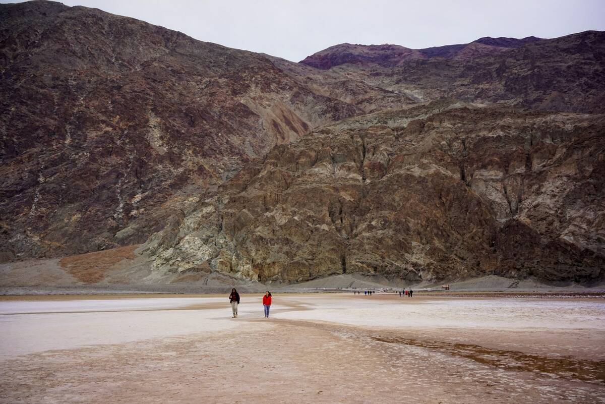 Just a few inches deep, a small version of the ephemeral Lake Manly has formed near Badwater Ba ...