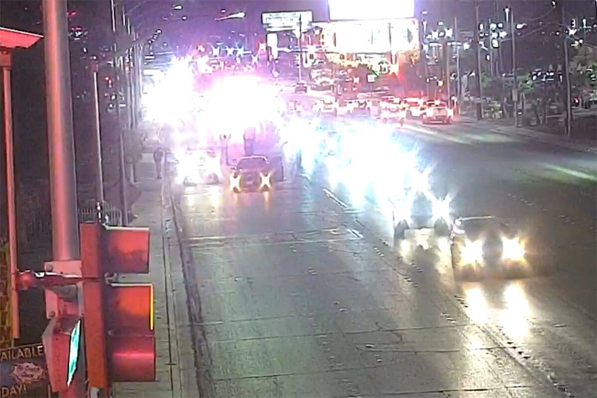 Police investigate a crash Friday, Dec. 5, 2025, on West Tropicana Avenue near Wynn Road in Las ...