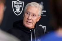Raiders head coach Pete Carroll addresses the media before the team’s practice at the In ...