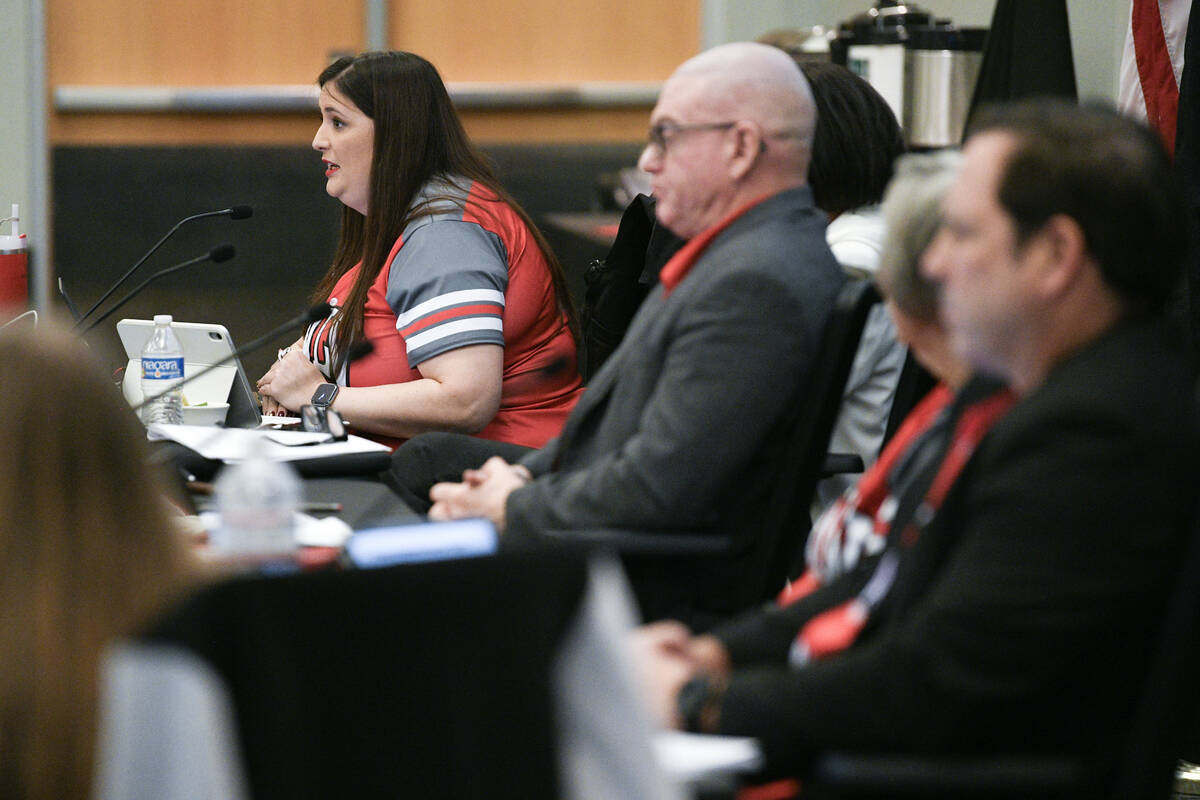 Nevada System of Higher Education Regent Heather Brown speaks during a Nevada Board of Regents ...