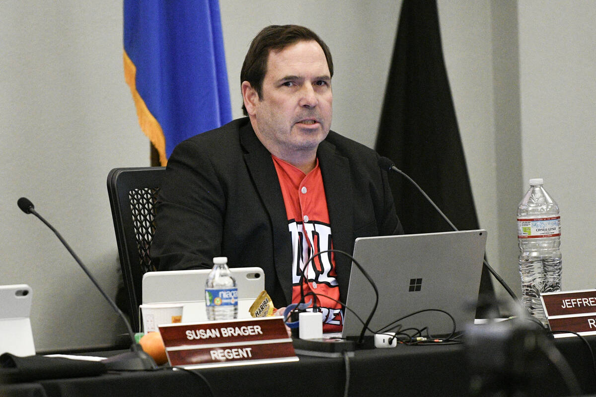 Regent Jeffrey Downs speaks during a Nevada Board of Regents meeting on Friday, December 5, 202 ...
