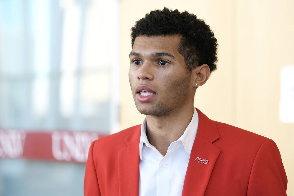Kelechi Odunze speaks during a break in the Nevada Board of Regents meeting on Friday, December ...
