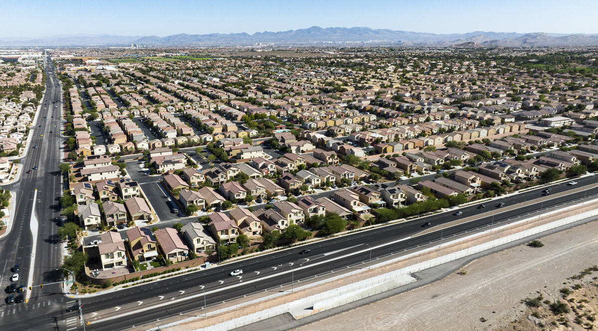 An aerial view of housing as seen from the corner of Fort Apache and Warm Springs Roads, on Mon ...