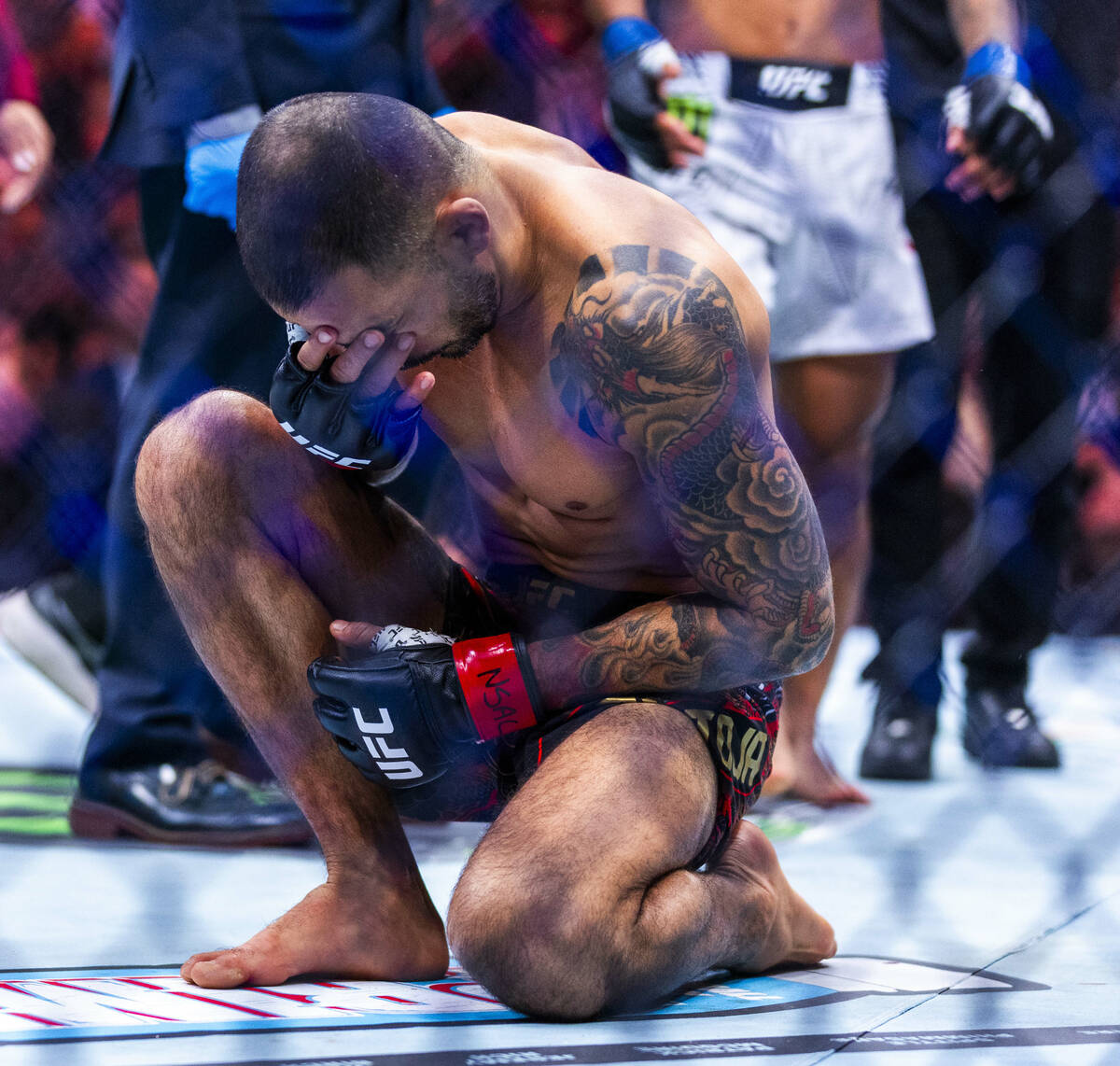 Alexandre Pantoja is down with an arm injury losing to Joshua Van during their flyweight title ...