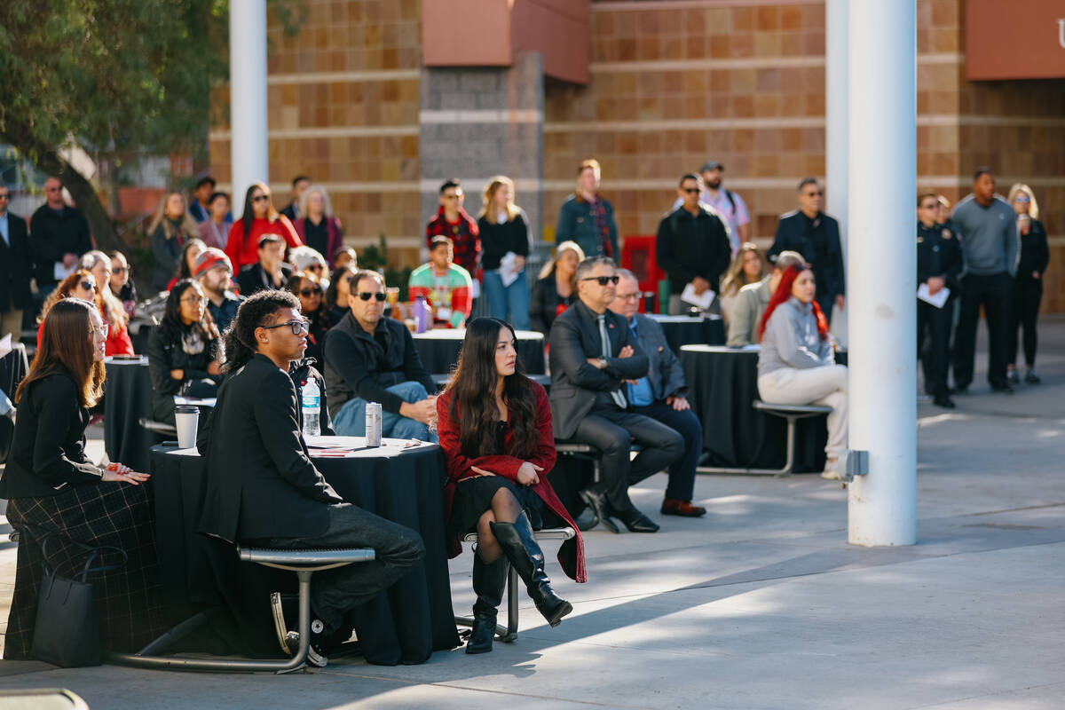 UNLV community members, including Consolidated Students of UNLV's Executive Board members, gath ...