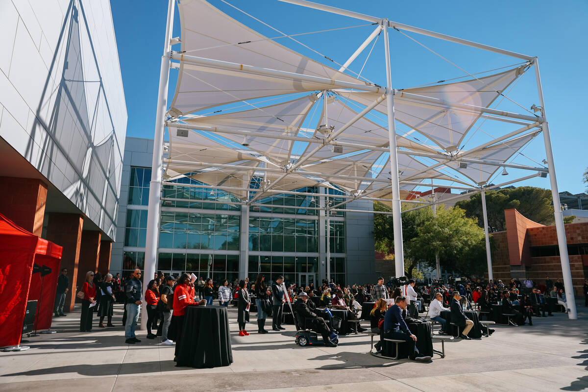 UNLV community members gather for a memorial event commemorating the 2023 UNLV shooting on Satu ...