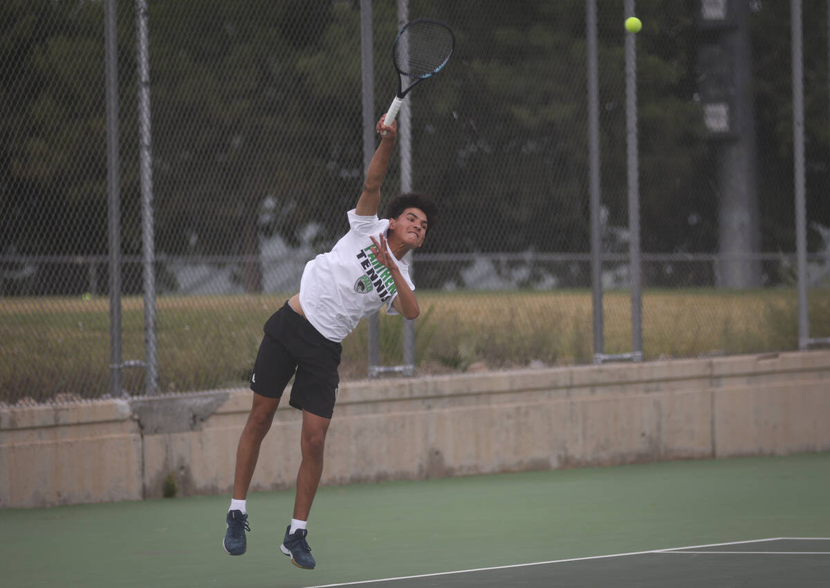 Palo Verde’s Mikele Longo competes against Faith Lutheran for the 5A boys tennis team st ...