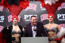 UNLV football coach Dan Mullen responds to questions following the team’s selection for ...