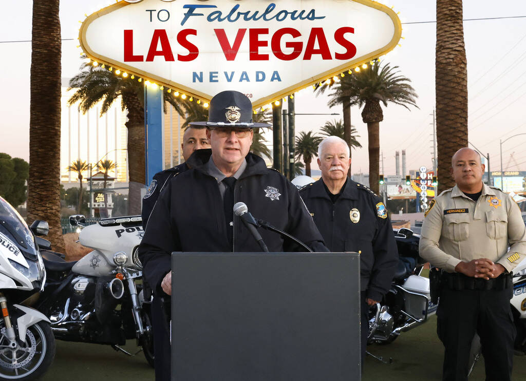 Kevin Honea, deputy chief of the Nevada Highway Patrol, speaks about a multi-jurisdictional tra ...
