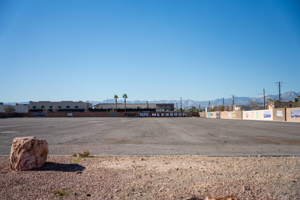 A vacant lot covered in graffiti sits along Spring Mountain Road between Wynn Road and Valley V ...
