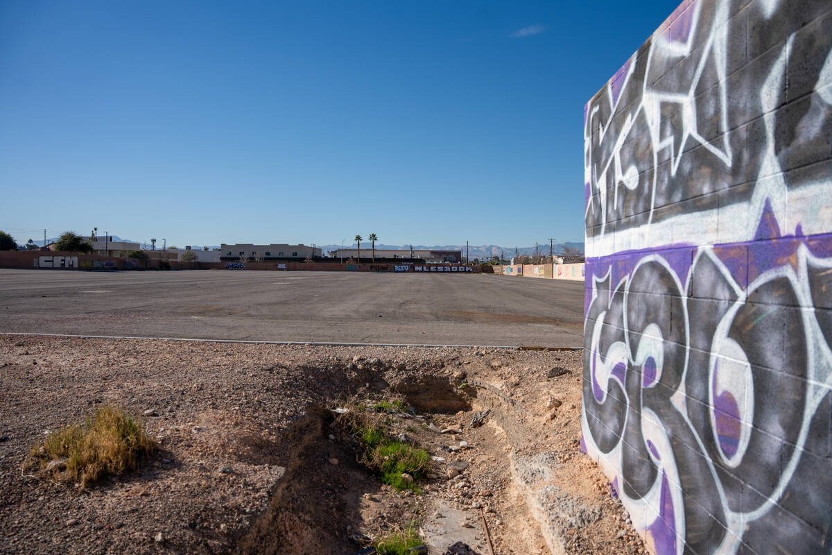 A vacant lot covered in graffiti sits along Spring Mountain Road between Wynn Road and Valley V ...