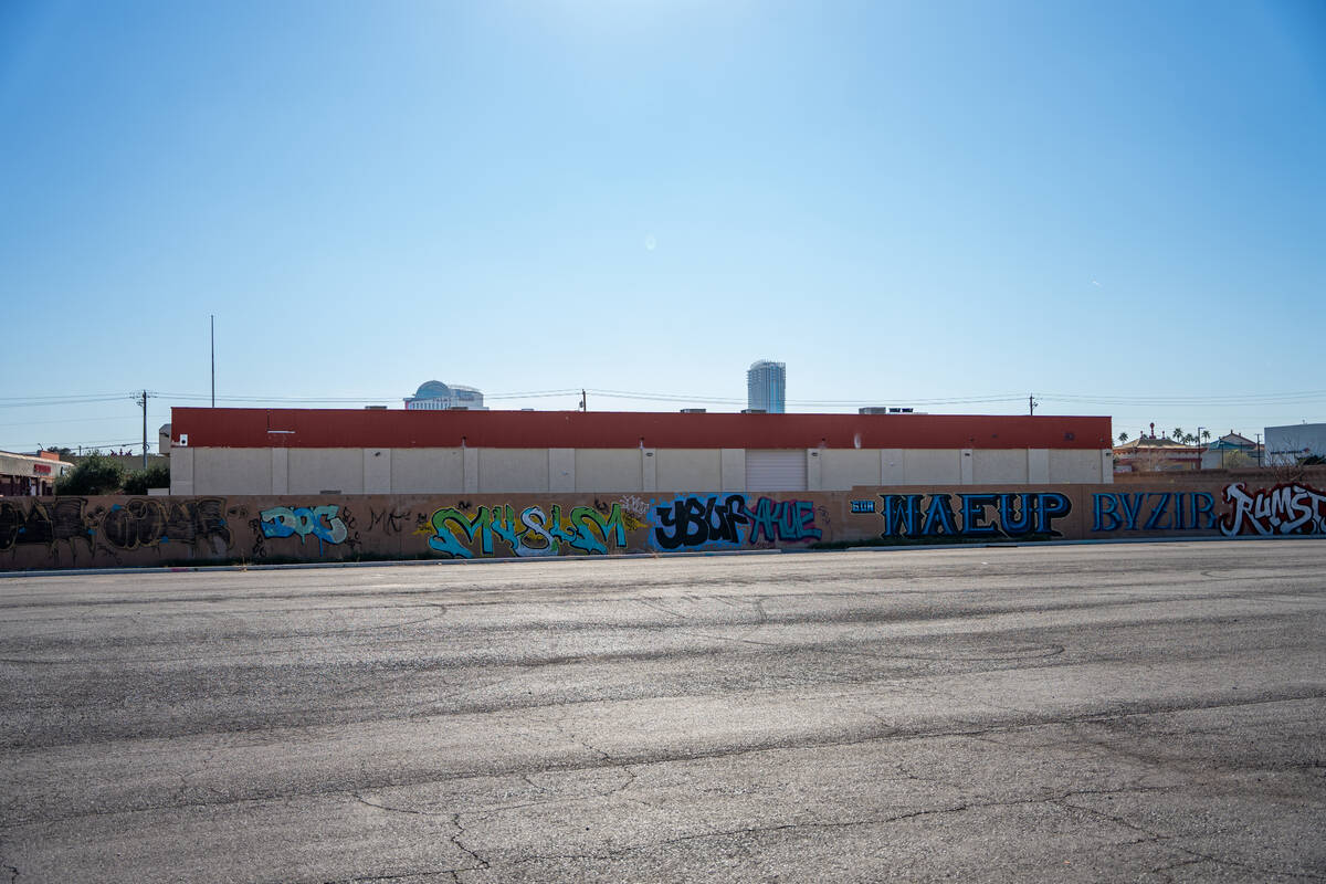 A vacant lot covered in graffiti sits along Spring Mountain Road between Wynn Road and Valley V ...