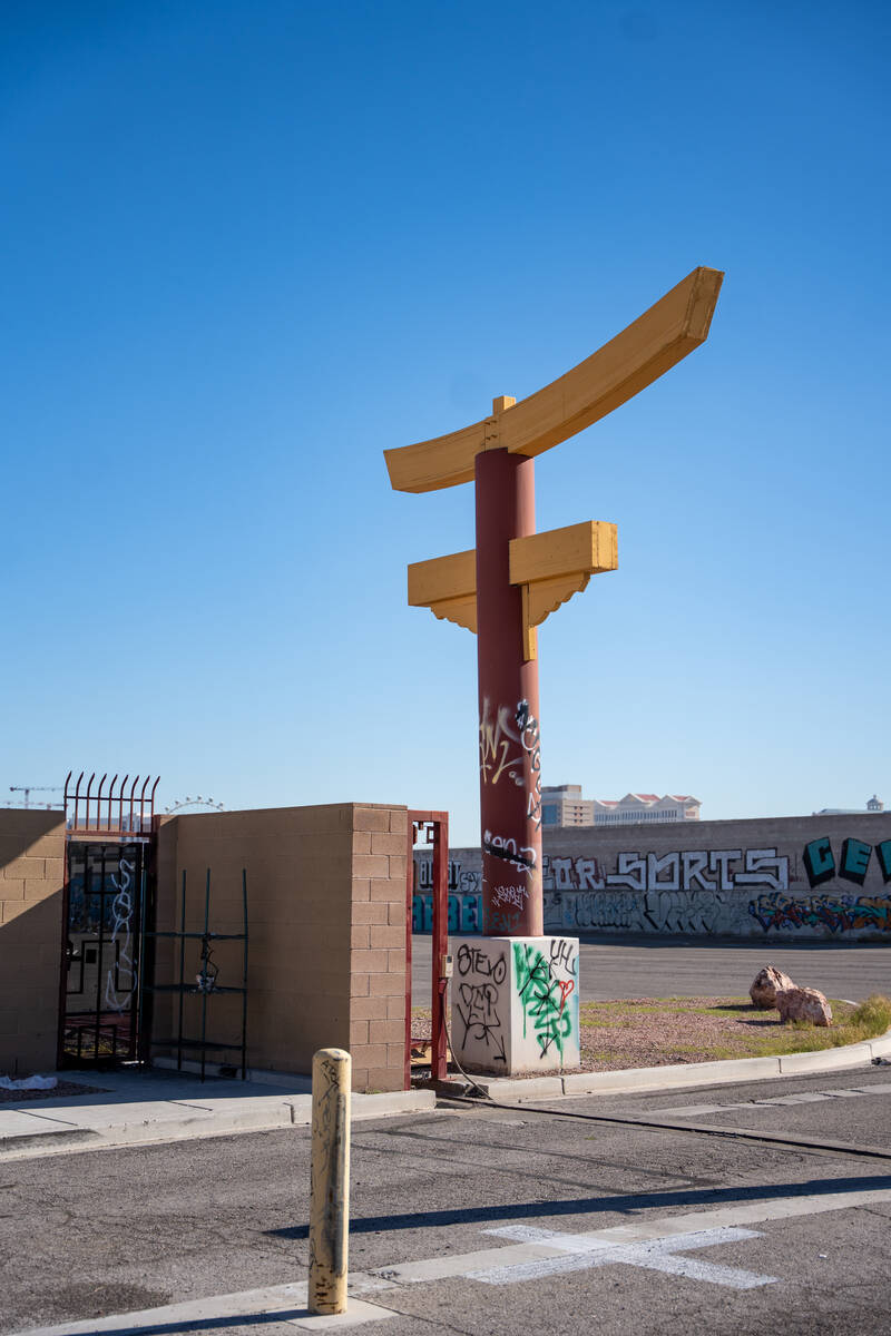 A vacant lot covered in graffiti sits along Spring Mountain Road between Wynn Road and Valley V ...