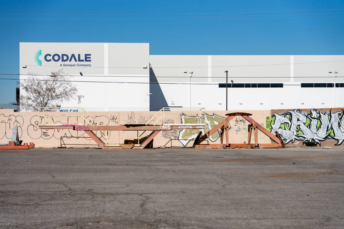 A vacant lot covered in graffiti sits along Spring Mountain Road between Wynn Road and Valley V ...