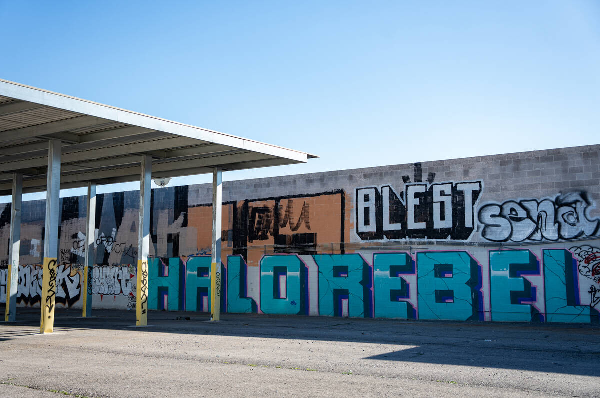 A vacant lot covered in graffiti sits along Spring Mountain Road between Wynn Road and Valley V ...