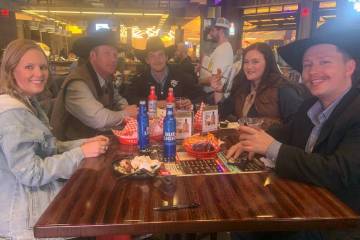 From left, Tara Call, Josh Call, Cauy Pokorny, Mekenzie Call and Parker Longbottom dine and dri ...