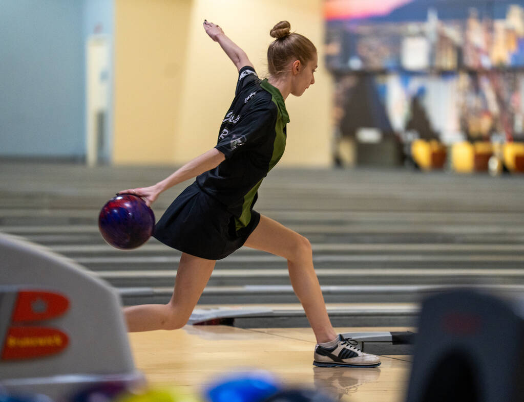 Palo Verde’s Jessica Read plays her turn during a 5A bowling match against Clark at Sunc ...