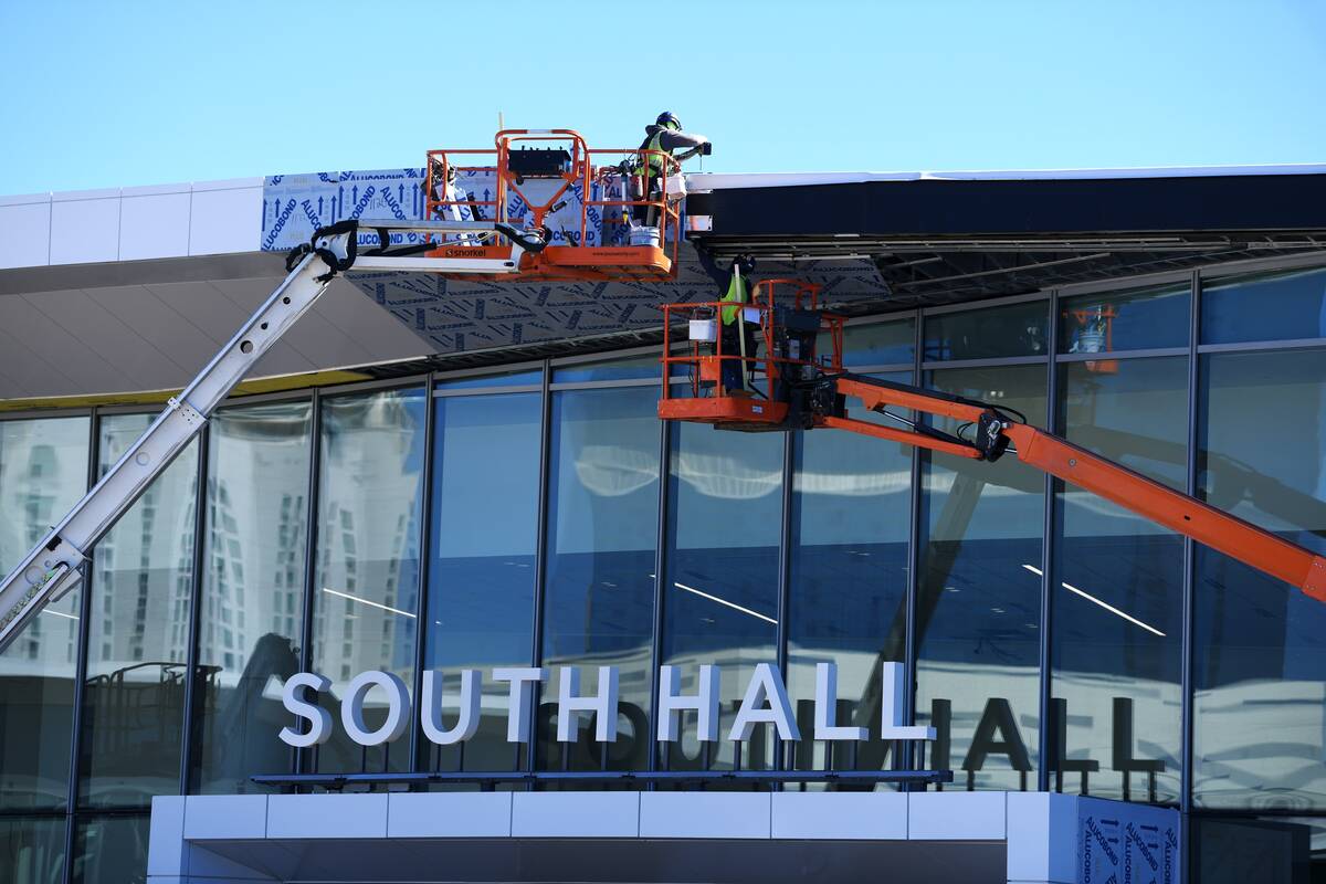 Construction work continues on the Las Vegas Convention Center South Hall Thursday, October 16, ...
