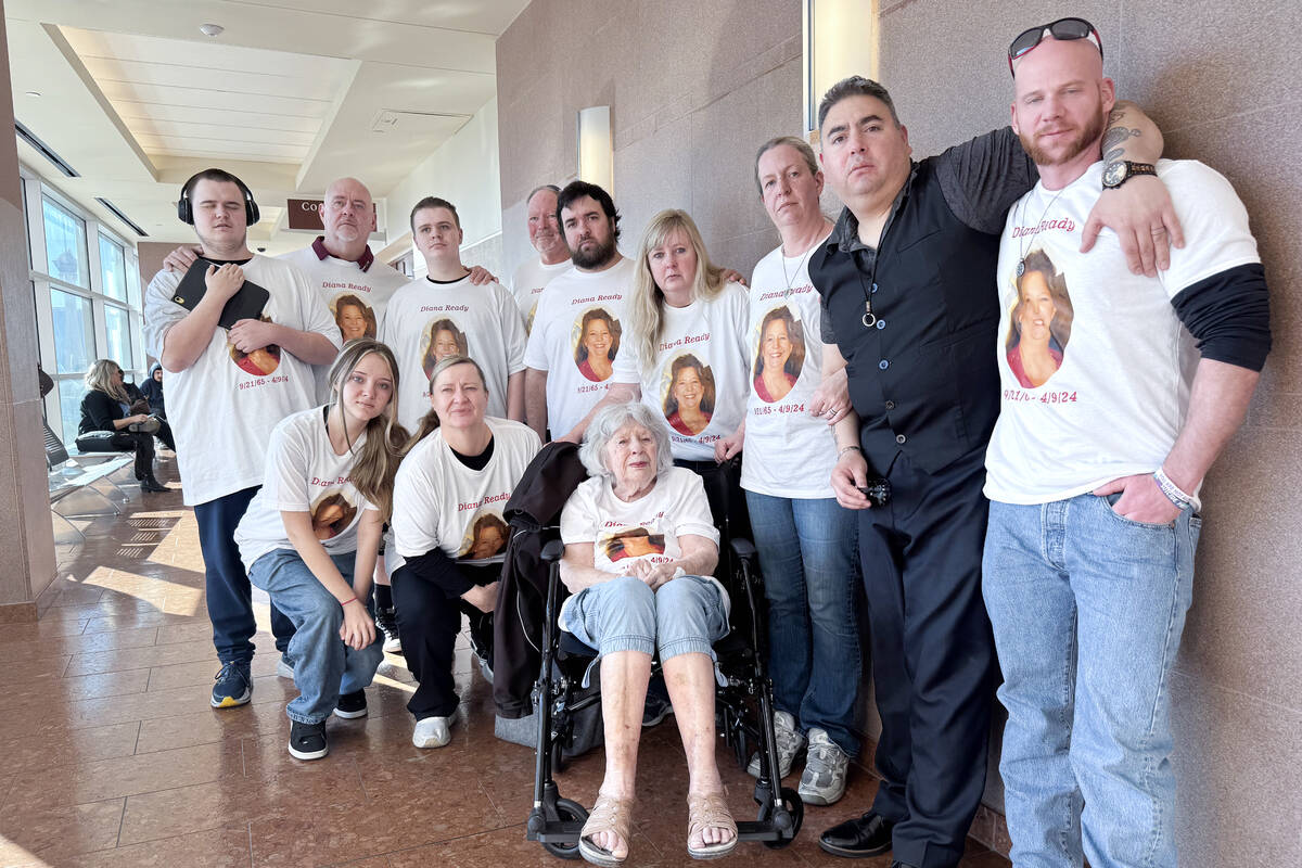 Family and friends of Diana Ready pose for a photo at the Regional Justice Center in Las Vegas ...