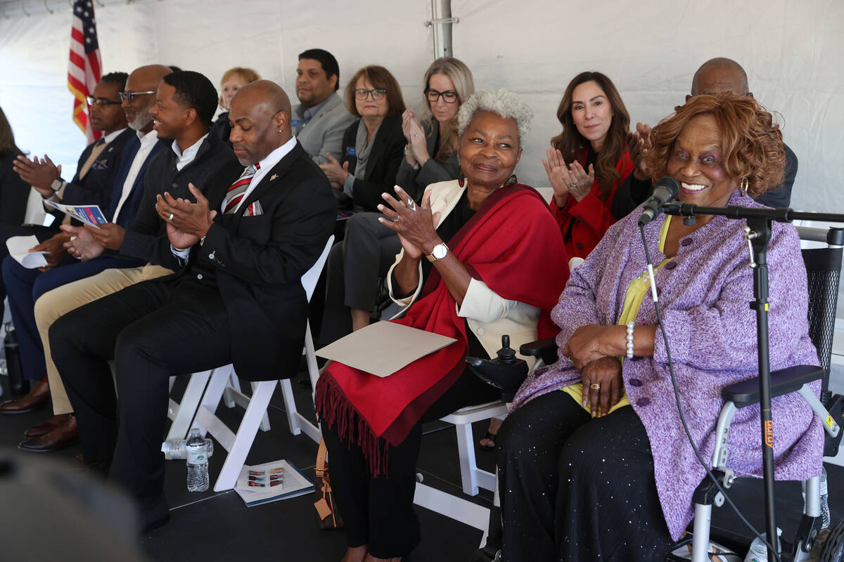 Historic Westside community leader Ruby Duncan, right, speaks during the grand opening of the n ...