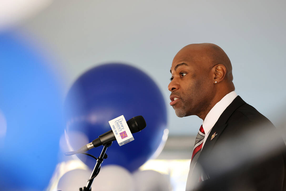 Las Vegas-Clark County Library District Executive Director Kelvin Watson speaks during the gran ...