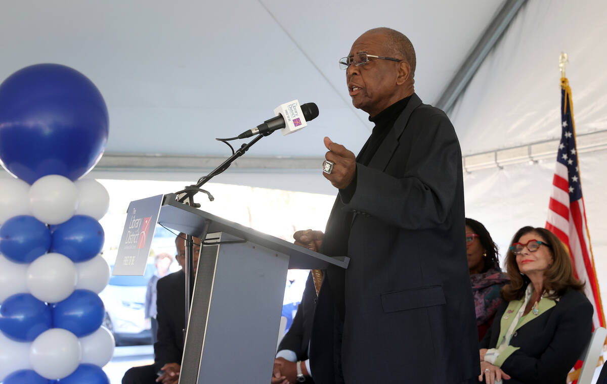 Former Nevada State Assemblyman Gene Collins speaks during the grand opening of the new West La ...