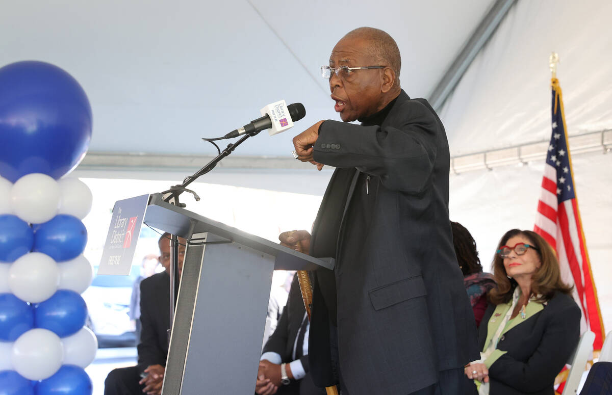 Former Nevada State Assemblyman Gene Collins speaks during the grand opening of the new West La ...