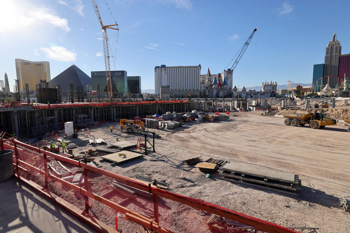 Construction continues on the Athletics ballpark at the former Tropicana site on the Strip in L ...