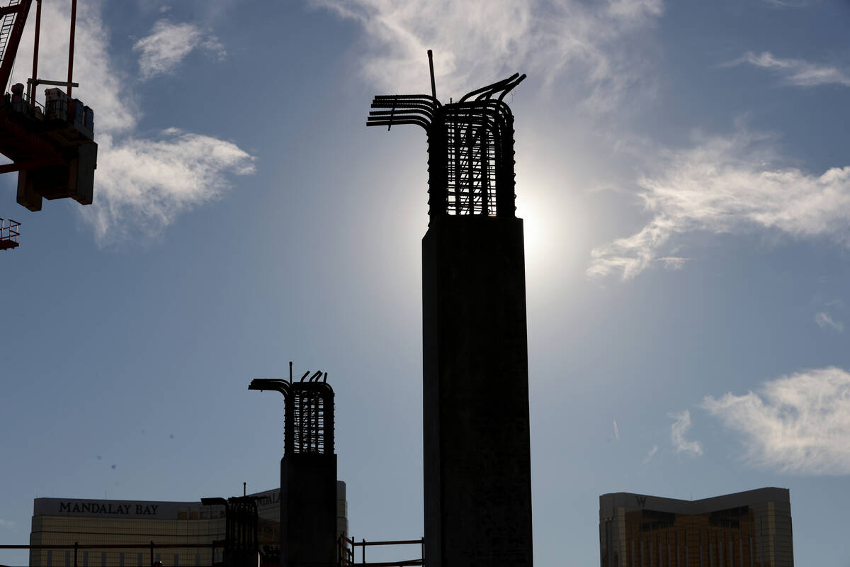 Construction continues on the Athletics ballpark at the former Tropicana site on the Strip in L ...