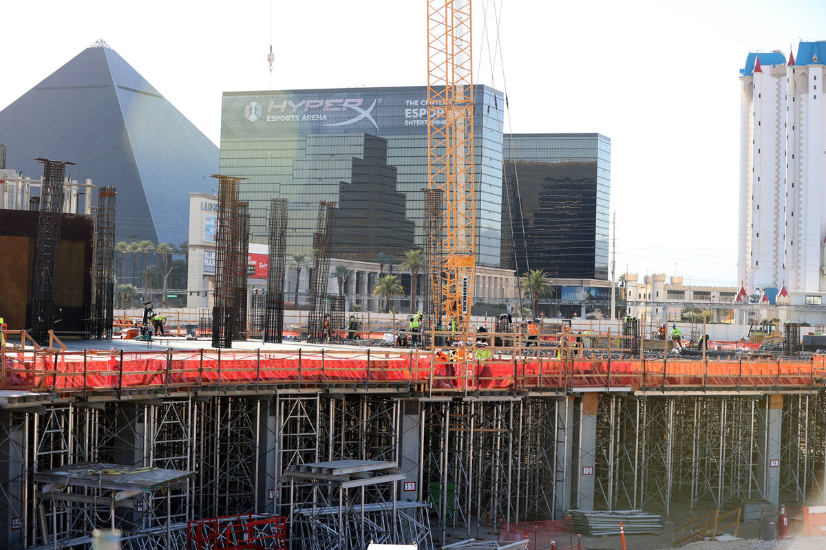 Construction continues on the lower concourse on the Athletics ballpark at the former Tropicana ...